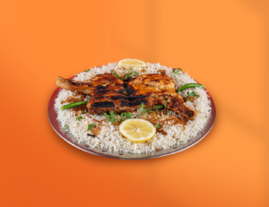 نصف دجاج فحم مع الأرز